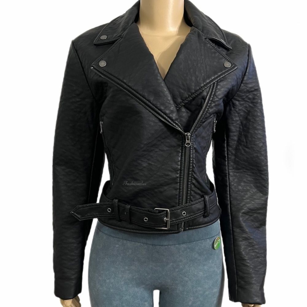 Victorias Secret Pebbled Motor Leather Jacket Black Large